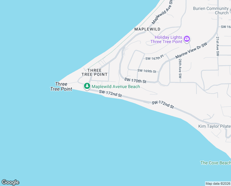 map of restaurants, bars, coffee shops, grocery stores, and more near 3312 Southwest 172nd Street in Burien