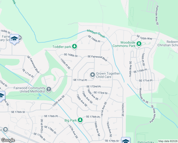 map of restaurants, bars, coffee shops, grocery stores, and more near 17027 159th Place Southeast in Renton
