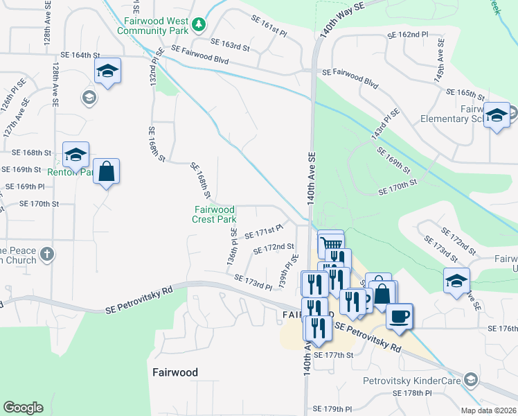 map of restaurants, bars, coffee shops, grocery stores, and more near 17014 137th Place Southeast in Renton