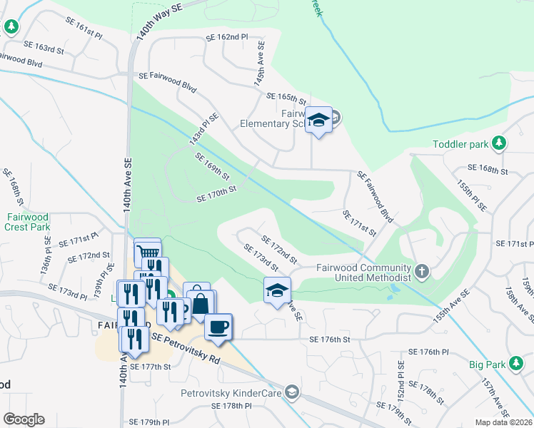 map of restaurants, bars, coffee shops, grocery stores, and more near 17106 146th Avenue Southeast in Renton