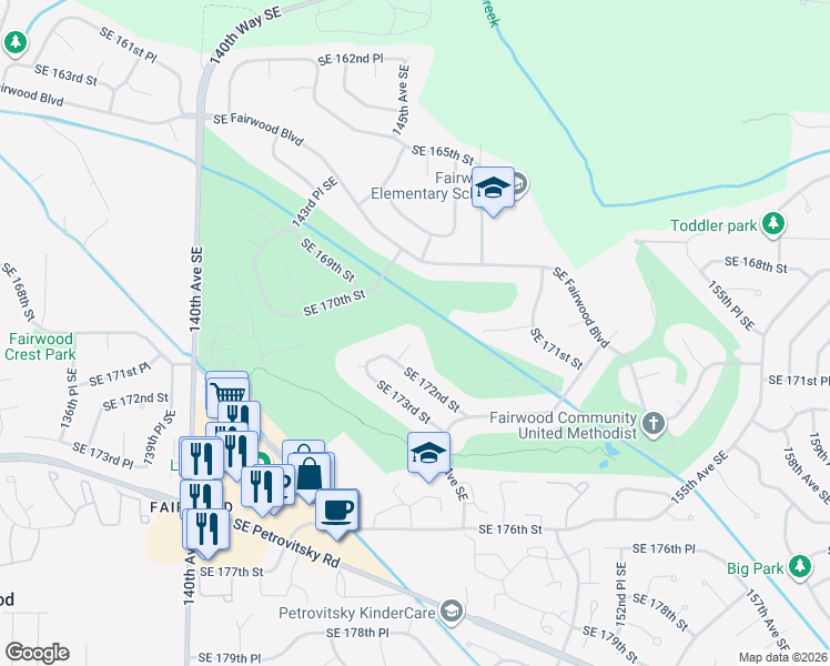 map of restaurants, bars, coffee shops, grocery stores, and more near 17106 146th Avenue Southeast in Renton