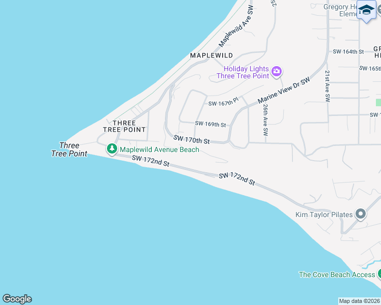 map of restaurants, bars, coffee shops, grocery stores, and more near 2848 Southwest 172nd Street in Burien