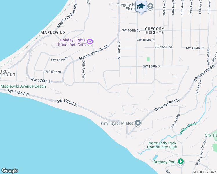 map of restaurants, bars, coffee shops, grocery stores, and more near 16920 22nd Avenue Southwest in Burien