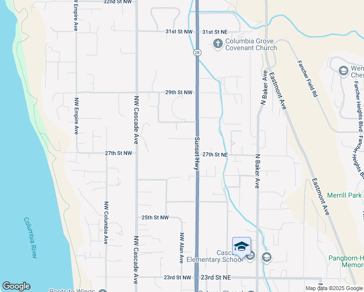 map of restaurants, bars, coffee shops, grocery stores, and more near 2777 Northwest Arlenes in East Wenatchee