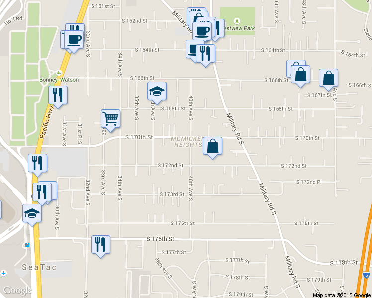 map of restaurants, bars, coffee shops, grocery stores, and more near in SeaTac