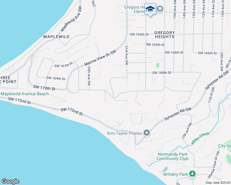 map of restaurants, bars, coffee shops, grocery stores, and more near 16920 22nd Avenue Southwest in Burien