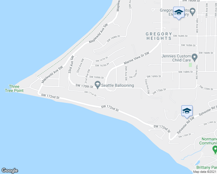 map of restaurants, bars, coffee shops, grocery stores, and more near 16930 28th Avenue Southwest in Burien