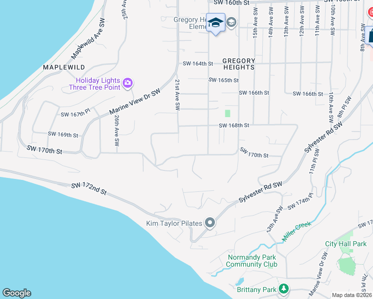 map of restaurants, bars, coffee shops, grocery stores, and more near 1932 Southwest 170th Street in Burien