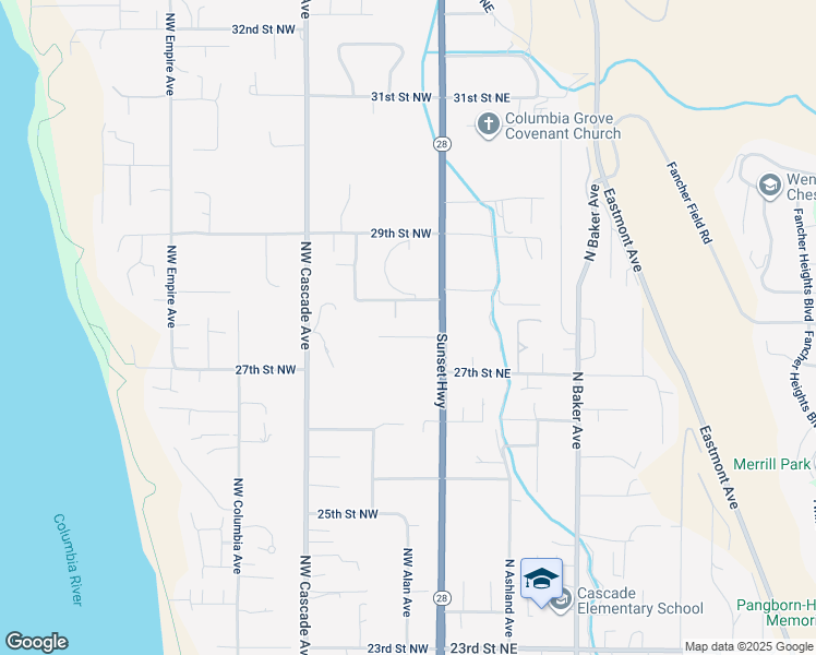 map of restaurants, bars, coffee shops, grocery stores, and more near 2777 Northwest Arlenes in East Wenatchee