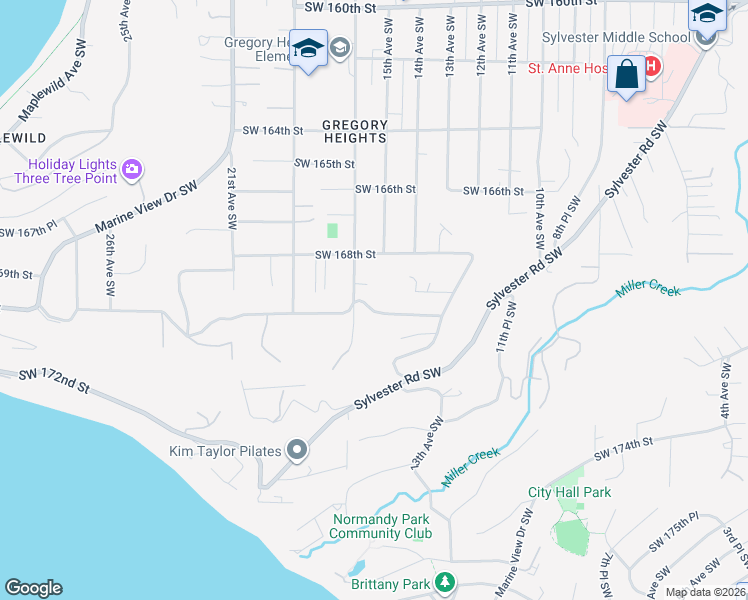 map of restaurants, bars, coffee shops, grocery stores, and more near 1502 Southwest 170th Street in Normandy Park