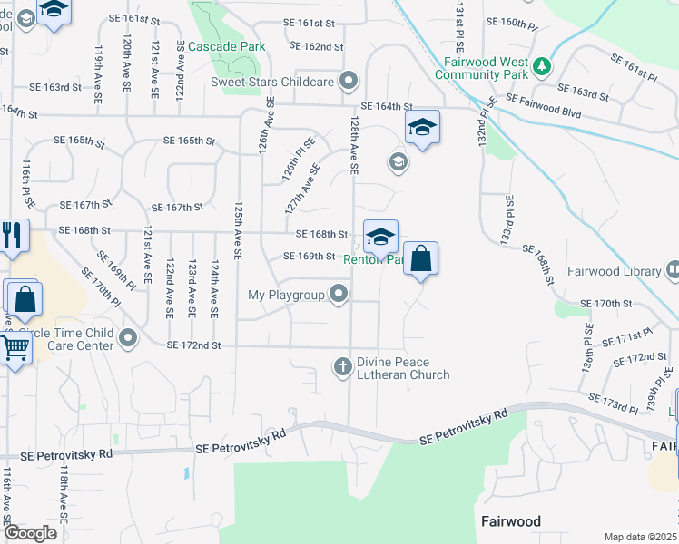 map of restaurants, bars, coffee shops, grocery stores, and more near 12672 SE 169th Pl in Renton