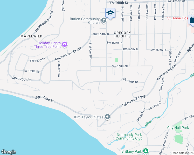 map of restaurants, bars, coffee shops, grocery stores, and more near 1932 Southwest 170th Street in Burien