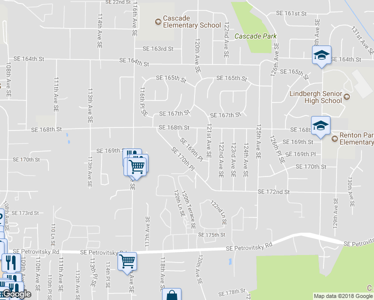 map of restaurants, bars, coffee shops, grocery stores, and more near 11939 Southeast 169th Place in Renton