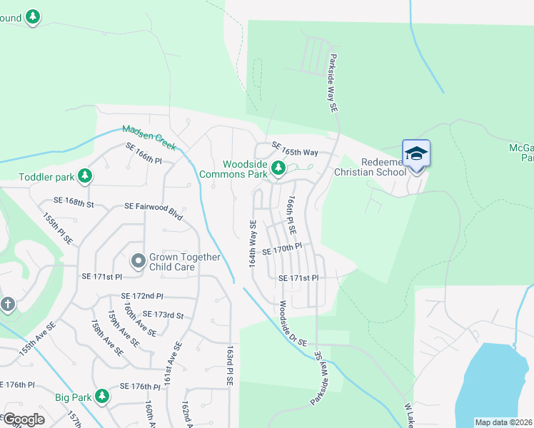 map of restaurants, bars, coffee shops, grocery stores, and more near 16435 Southeast 168th Place in Renton