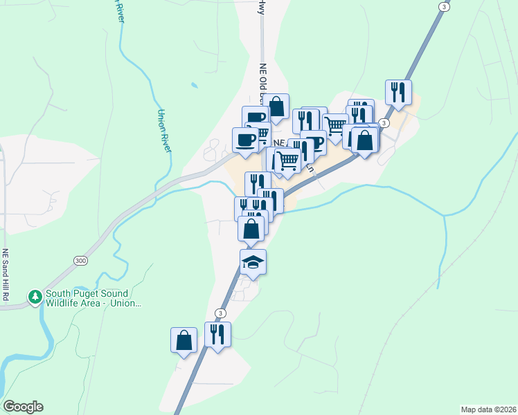 map of restaurants, bars, coffee shops, grocery stores, and more near 21 Washington 300 in Belfair
