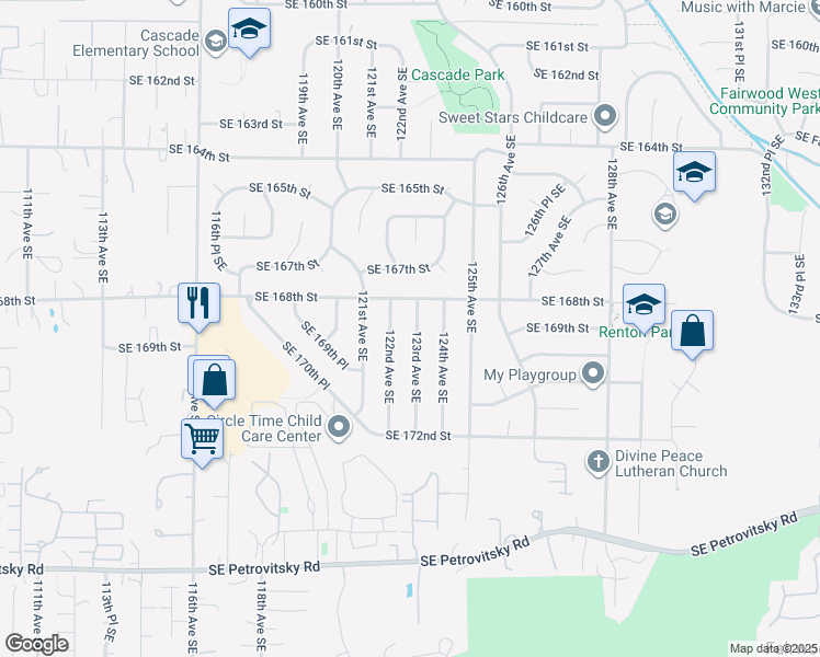 map of restaurants, bars, coffee shops, grocery stores, and more near 16848 122nd Avenue Southeast in Renton