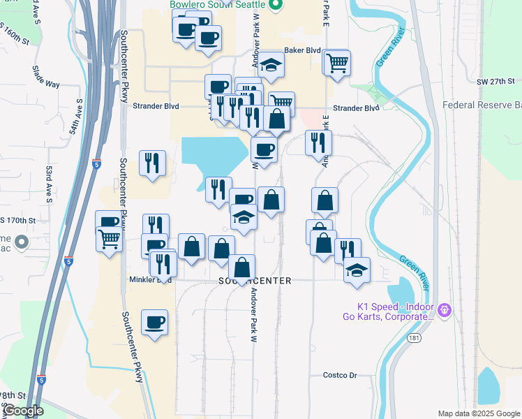 map of restaurants, bars, coffee shops, grocery stores, and more near in Tukwila