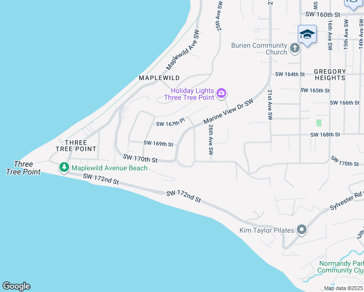 map of restaurants, bars, coffee shops, grocery stores, and more near 16902 28th Avenue Southwest in Burien