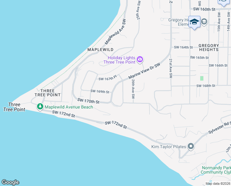 map of restaurants, bars, coffee shops, grocery stores, and more near 16930 28th Avenue Southwest in Burien
