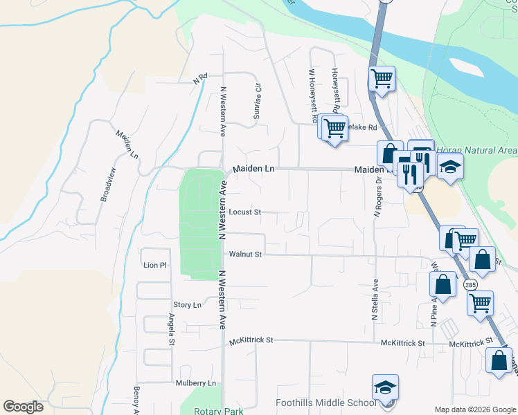 map of restaurants, bars, coffee shops, grocery stores, and more near 1625 Locust Street in Wenatchee