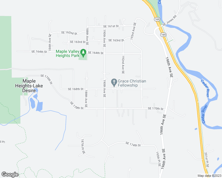 map of restaurants, bars, coffee shops, grocery stores, and more near 19003 Southeast 168th Street in Renton
