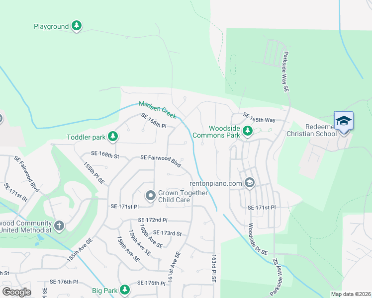map of restaurants, bars, coffee shops, grocery stores, and more near 16027 Southeast 167th Place in Renton