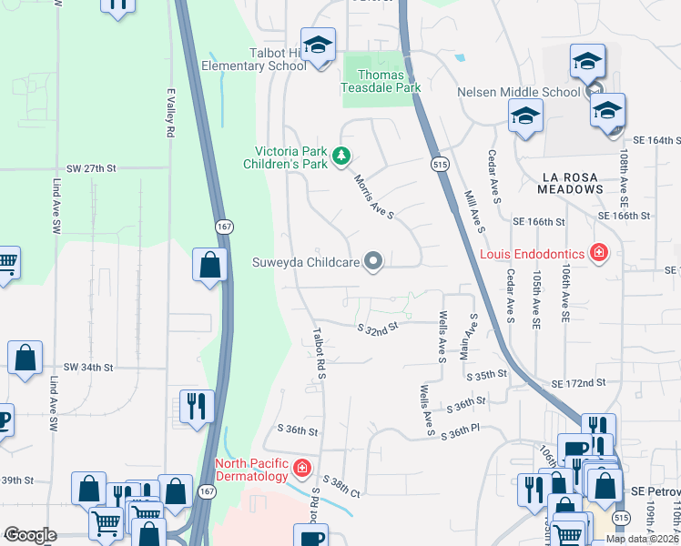 map of restaurants, bars, coffee shops, grocery stores, and more near 700 South 31st Street in Renton