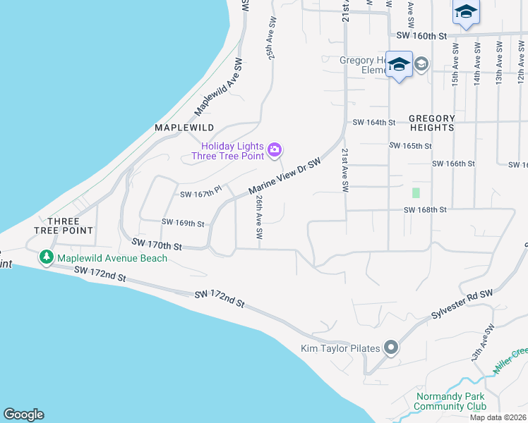 map of restaurants, bars, coffee shops, grocery stores, and more near 16770 26th Avenue Southwest in Burien