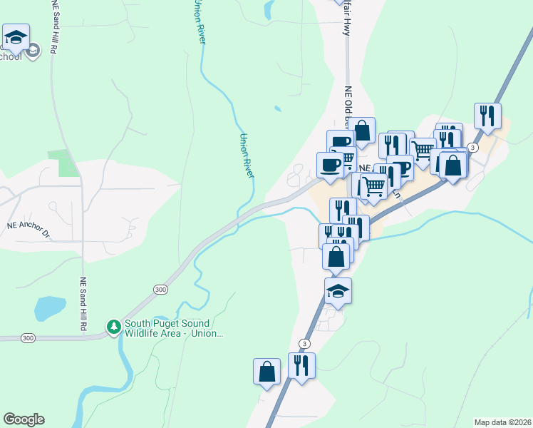 map of restaurants, bars, coffee shops, grocery stores, and more near 461 Washington 300 in Belfair