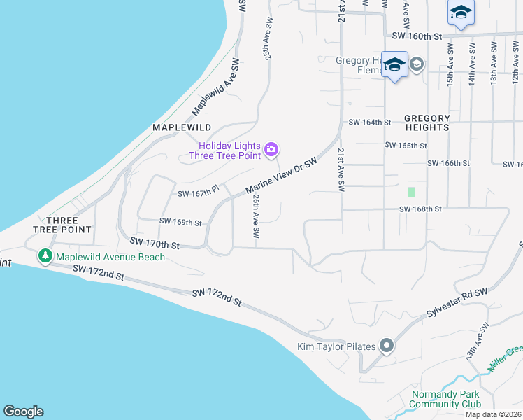 map of restaurants, bars, coffee shops, grocery stores, and more near 16770 26th Avenue Southwest in Burien