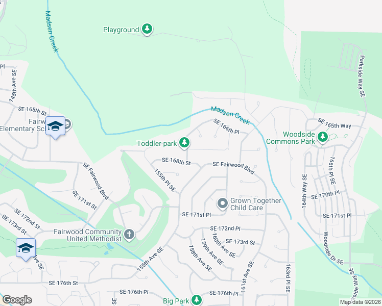 map of restaurants, bars, coffee shops, grocery stores, and more near 15703 Southeast 167th Place in Renton