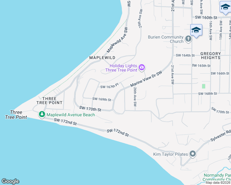 map of restaurants, bars, coffee shops, grocery stores, and more near 16765 28th Avenue Southwest in Burien