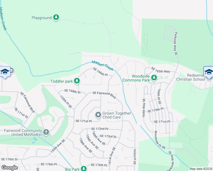 map of restaurants, bars, coffee shops, grocery stores, and more near 16701 Southeast 160th Place in Renton