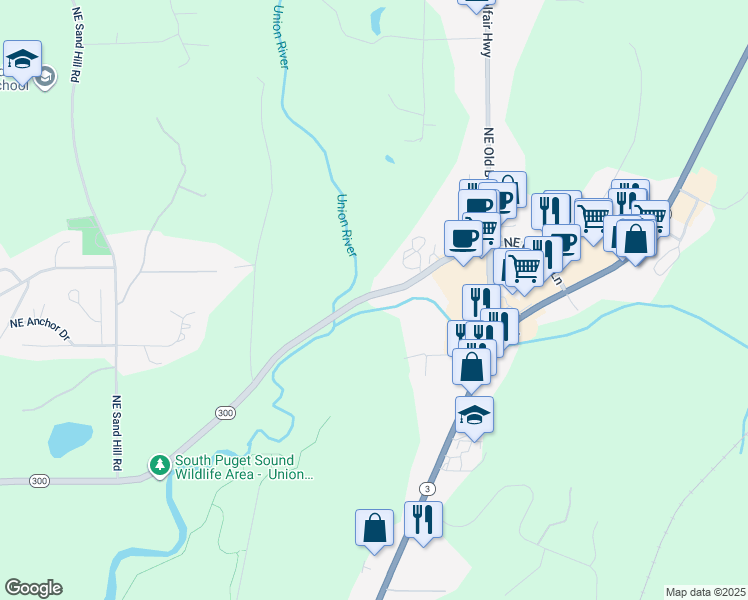 map of restaurants, bars, coffee shops, grocery stores, and more near 461 Washington 300 in Belfair
