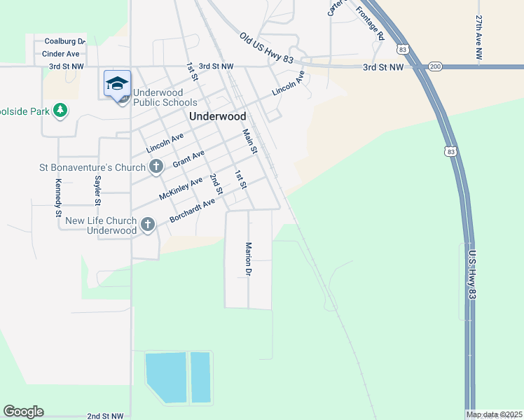 map of restaurants, bars, coffee shops, grocery stores, and more near 64-104 Stewart Avenue in Underwood