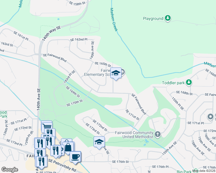 map of restaurants, bars, coffee shops, grocery stores, and more near 16650 147th Avenue Southeast in Renton