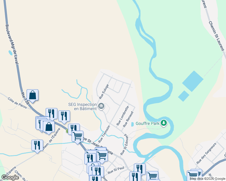 map of restaurants, bars, coffee shops, grocery stores, and more near 26 Chemin Pierre-Perreault in Petite-Rivière-Saint-François
