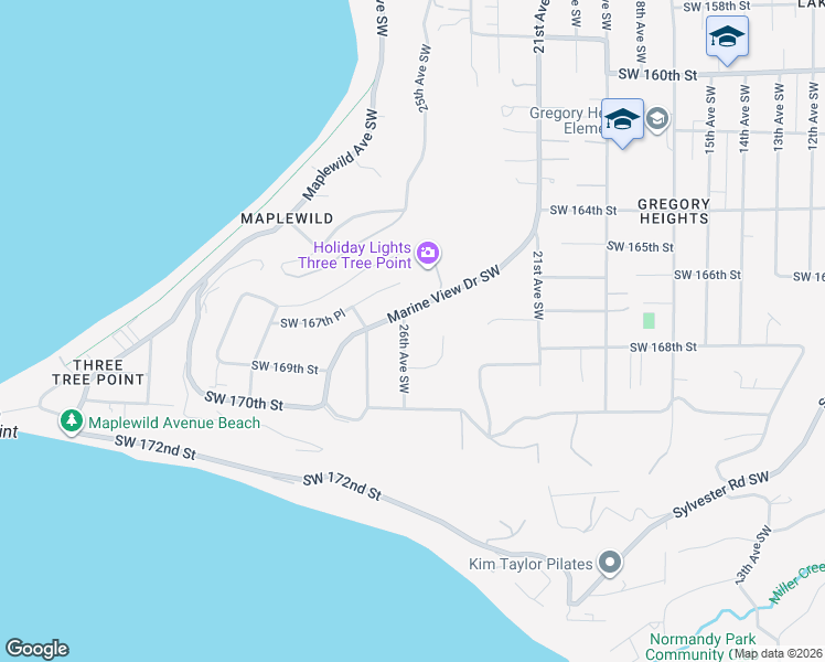 map of restaurants, bars, coffee shops, grocery stores, and more near 16760 26th Avenue Southwest in Burien