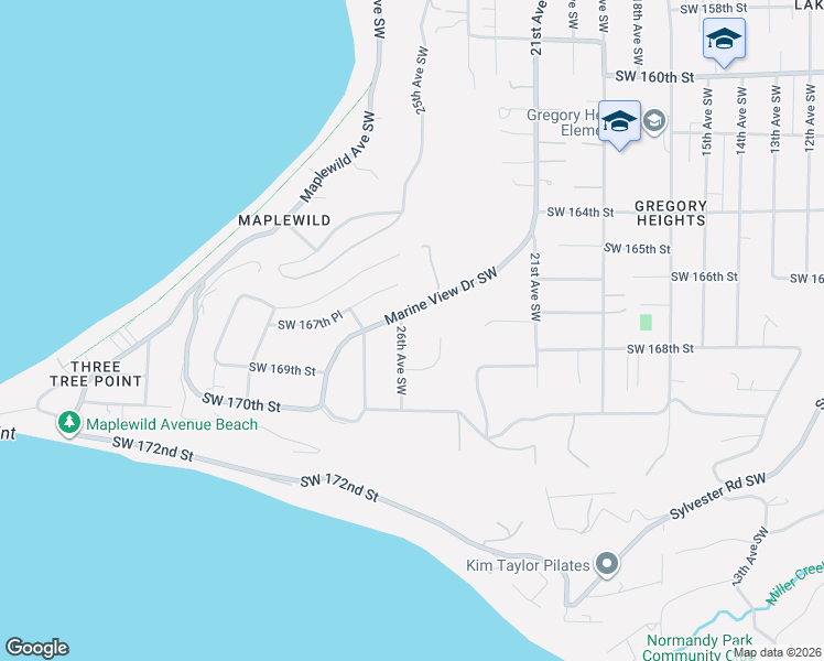 map of restaurants, bars, coffee shops, grocery stores, and more near 16760 26th Avenue Southwest in Burien