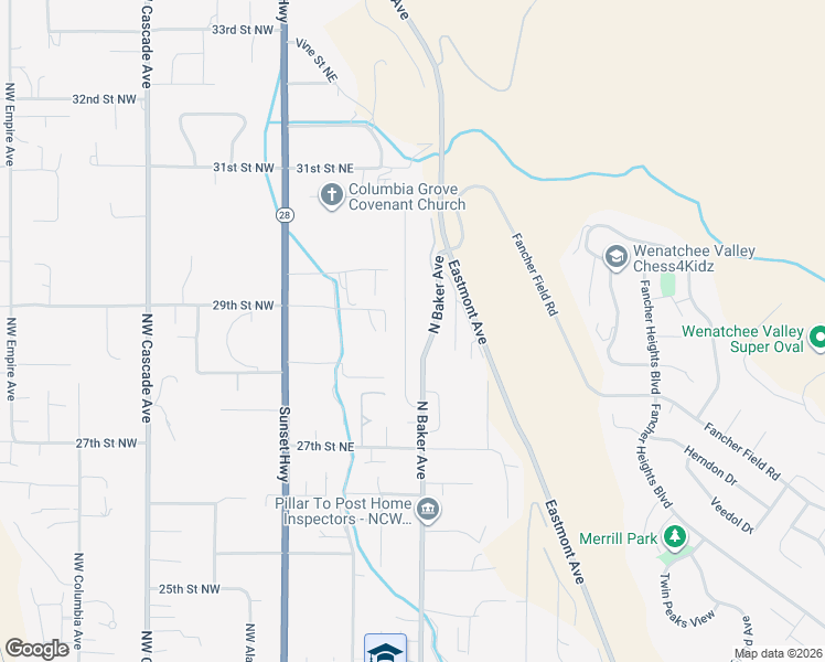 map of restaurants, bars, coffee shops, grocery stores, and more near 2869 North Breckenridge Drive in East Wenatchee