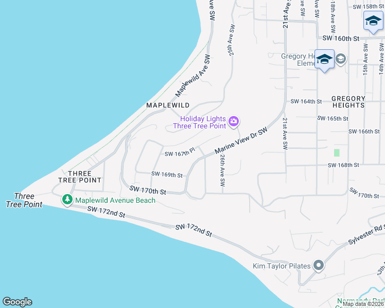 map of restaurants, bars, coffee shops, grocery stores, and more near 16765 28th Avenue Southwest in Burien