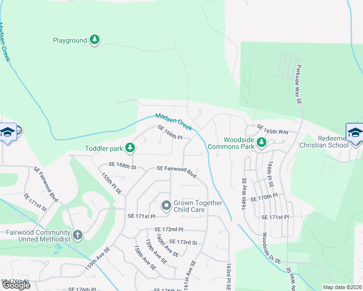 map of restaurants, bars, coffee shops, grocery stores, and more near 16701 Southeast 160th Place in Renton