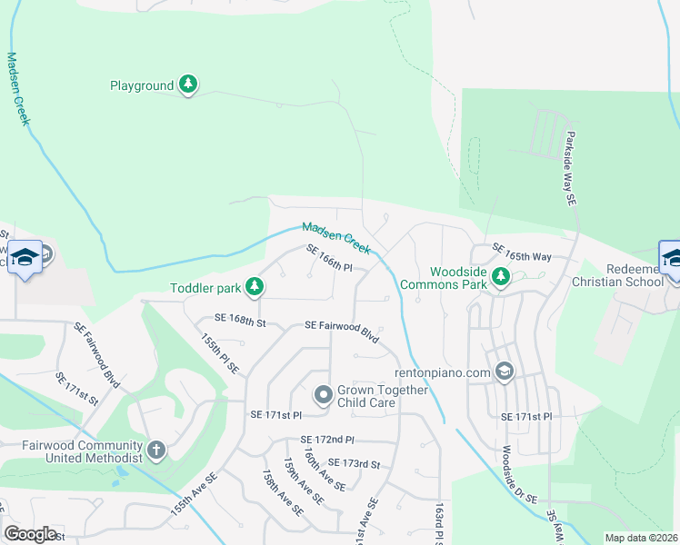 map of restaurants, bars, coffee shops, grocery stores, and more near 15920 Southeast 166th Place in Renton