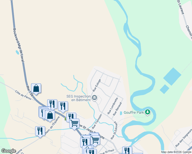 map of restaurants, bars, coffee shops, grocery stores, and more near 36 Rue de la Mare-Claire in Baie-Saint-Paul
