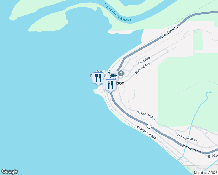 map of restaurants, bars, coffee shops, grocery stores, and more near 100 South Coeur d'Alene Avenue in Harrison