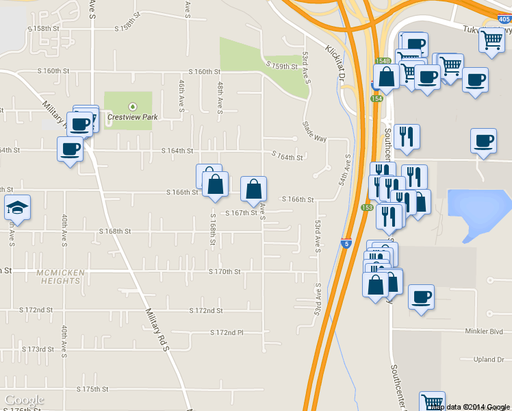 map of restaurants, bars, coffee shops, grocery stores, and more near 16617 51st Ave S in SeaTac