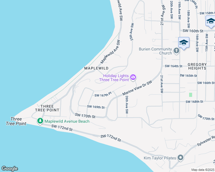 map of restaurants, bars, coffee shops, grocery stores, and more near 2724 Southwest 167th Street in Burien