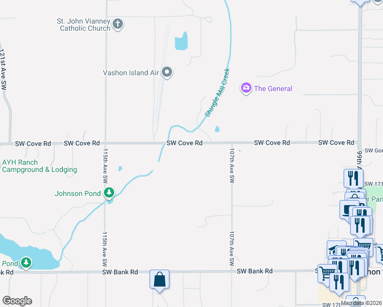 map of restaurants, bars, coffee shops, grocery stores, and more near 11003 Southwest Cove Road in Vashon
