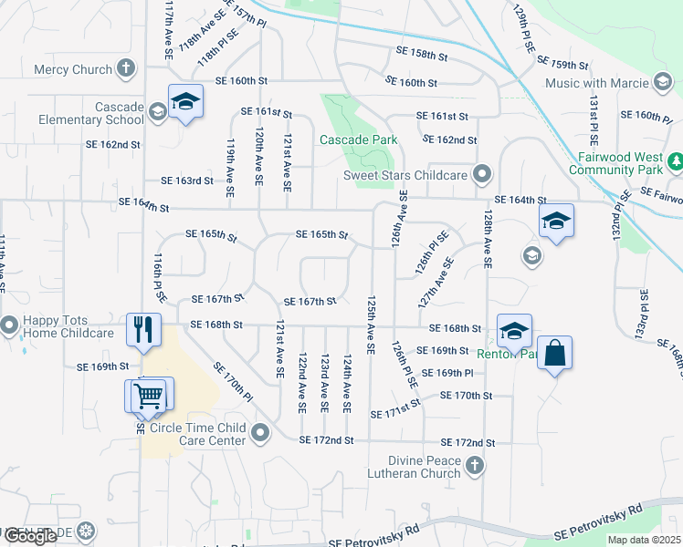 map of restaurants, bars, coffee shops, grocery stores, and more near 16615 124th Avenue Southeast in Renton