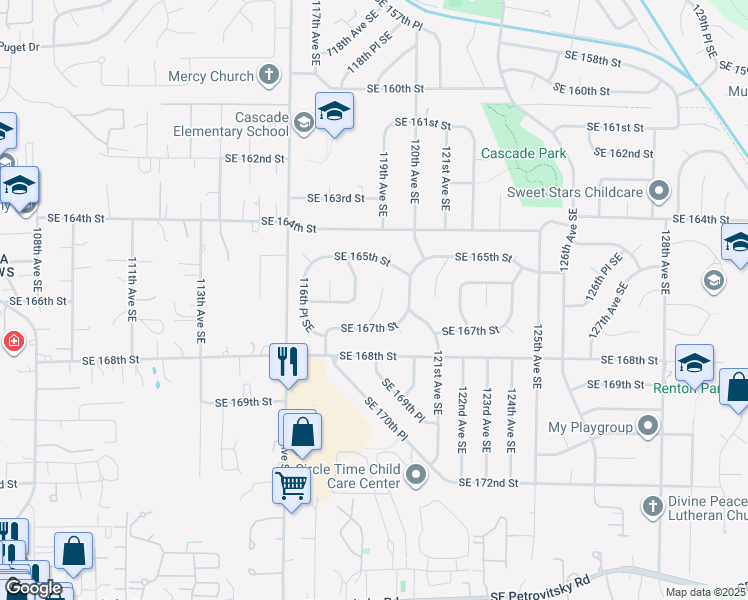 map of restaurants, bars, coffee shops, grocery stores, and more near 16537 119th Avenue Southeast in Renton